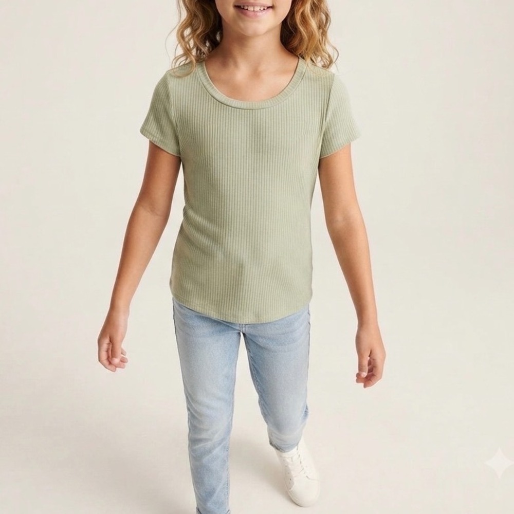 Art Class Girls Ribbed Short Sleeve Top Sage Green Size M 7/8 Crew Neck Basic